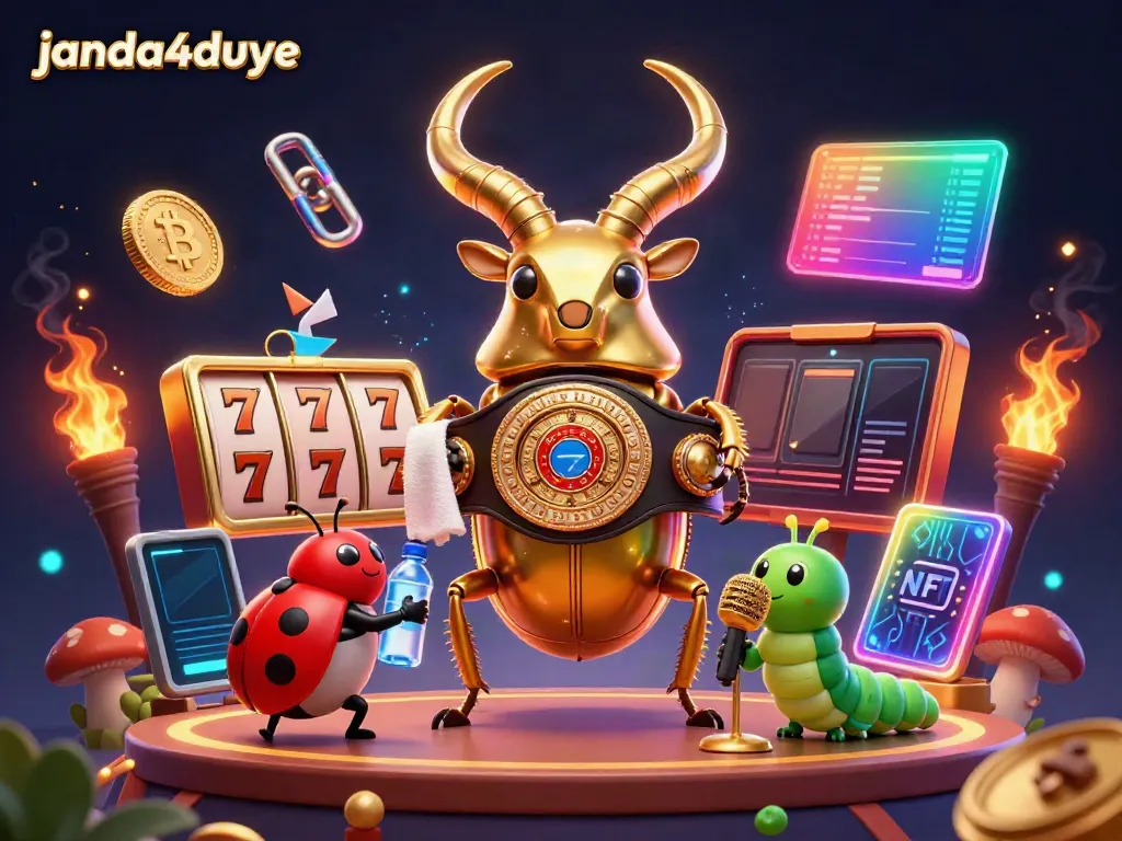 Visualisasi menarik janda4duye dengan karakter kasino berwarna cerah dan elemen slot.