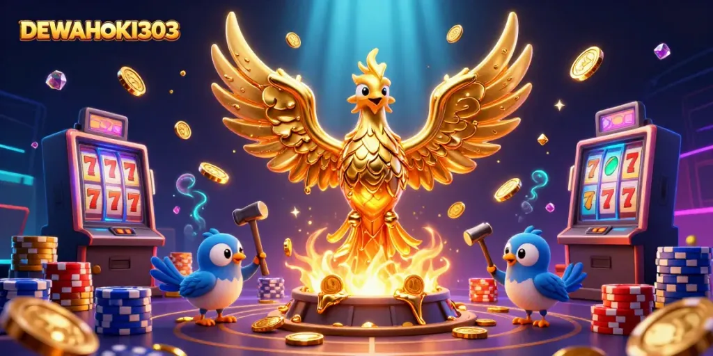 DEWAHOKI303 menikmati tindakan bermain slot dengan simbol emas dan cahaya memikat