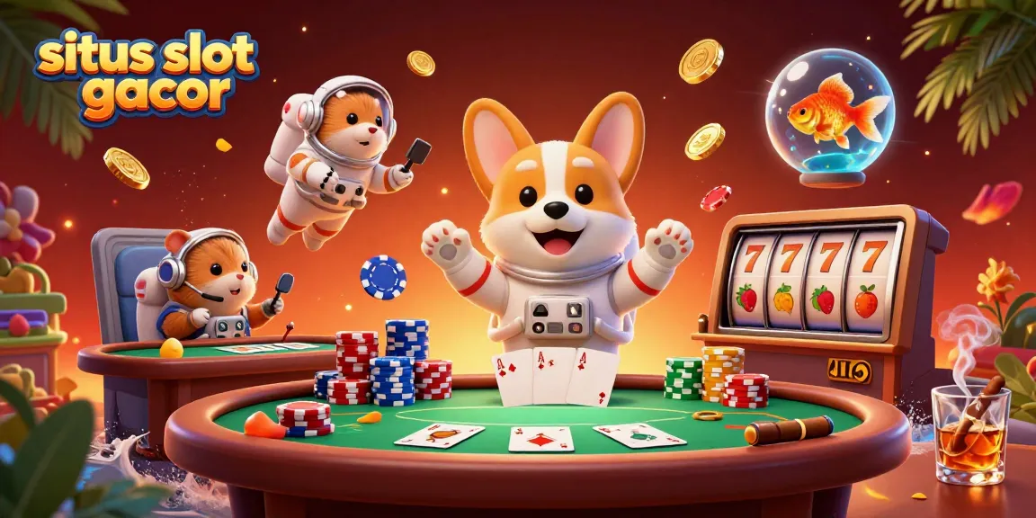 Experience the thrill of situs slot gacor in a vibrant 3D casino scene featuring a floating astronaut corgi.