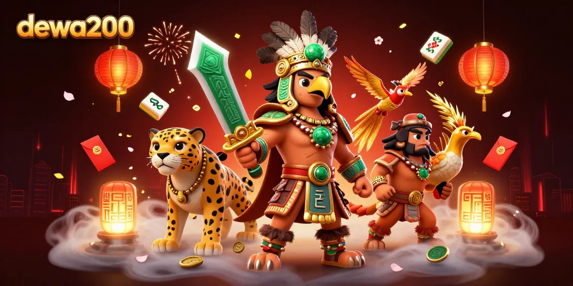 Menggambarkan dewa200 dengan tokoh pahlawan Aztec dan elemen permainan menarik lainnya di kasino.