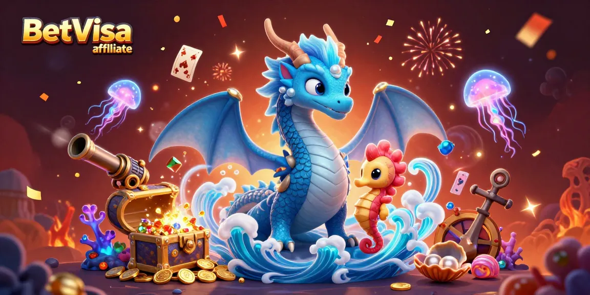 Join the excitement at BetVisa affiliate with a dynamic underwater casino adventure featuring a dragon and seahorse.