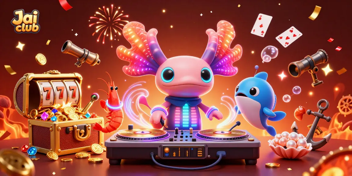 Join the fun with Jai Club and enjoy exciting slot games in this vibrant digital illustration.