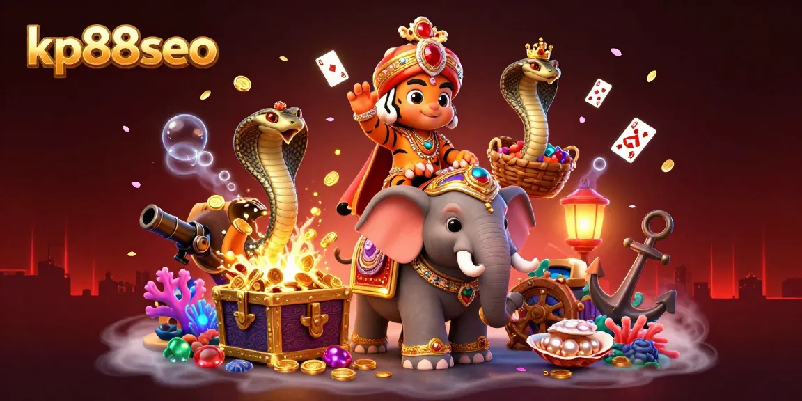 Explore kp88seo's vibrant casino world with a 3D maharaja riding an elephant amidst treasure.