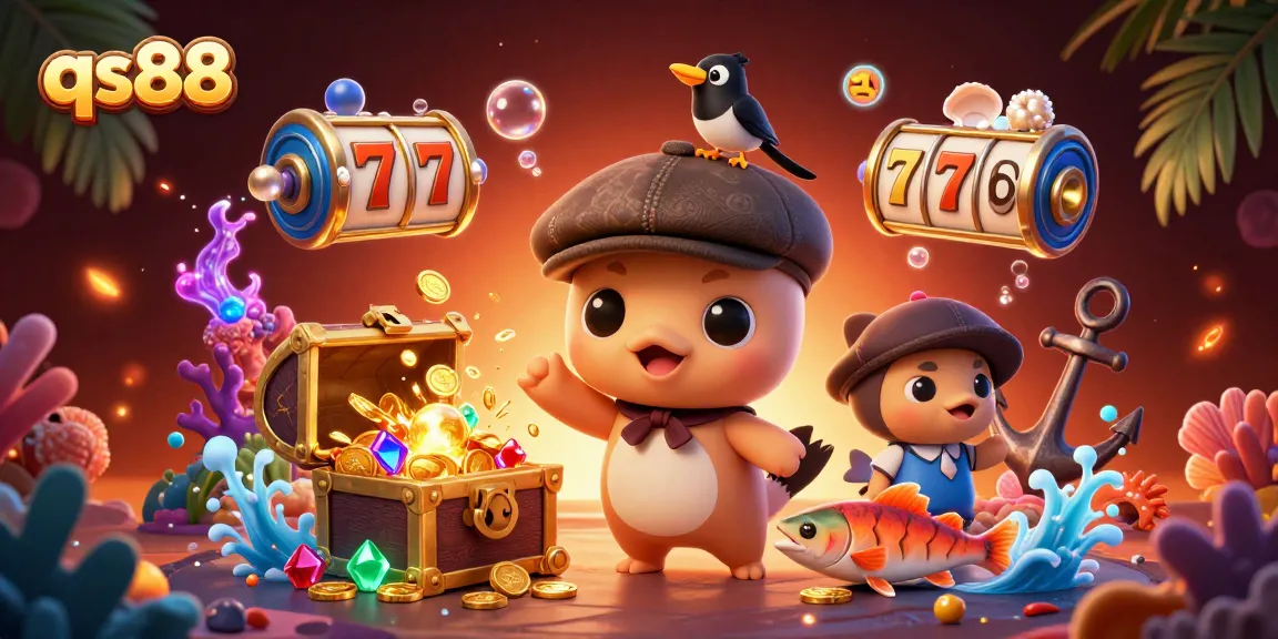 Spin slots for big wins with qs88 featuring a playful Nessie in a vibrant casino scene.