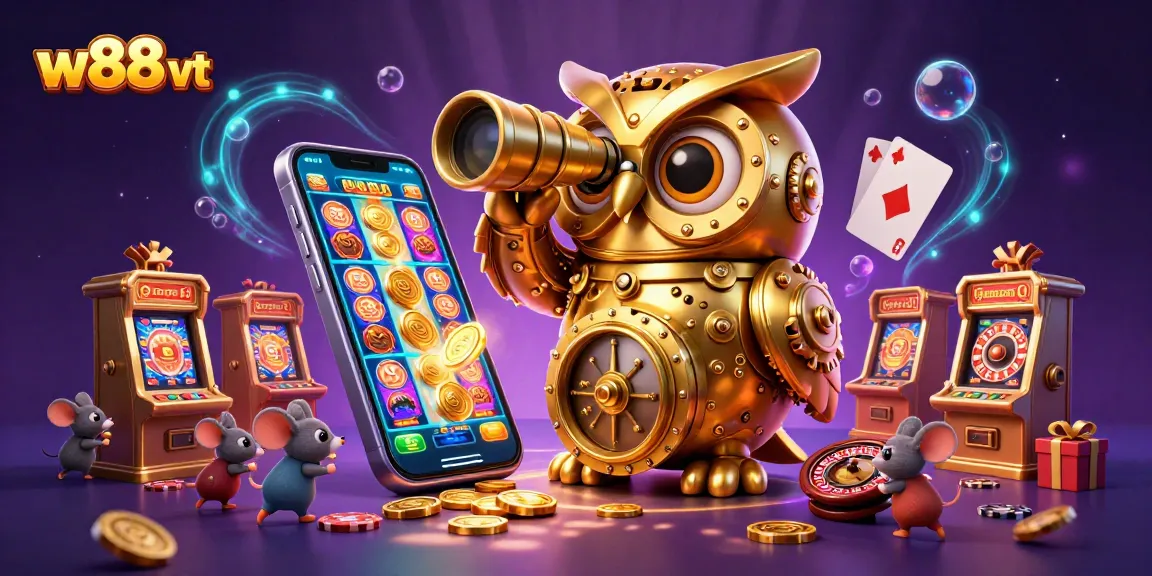 Cá cược thú vị tại w88 vt với sự hiện diện của cú vàng, chuột đồng và máy slot.