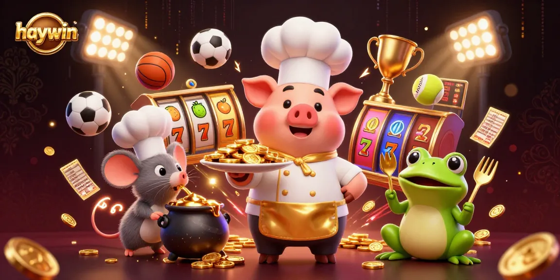 Experience Haywin's vibrant 3D casino world featuring gold coins, game elements, and dynamic characters.