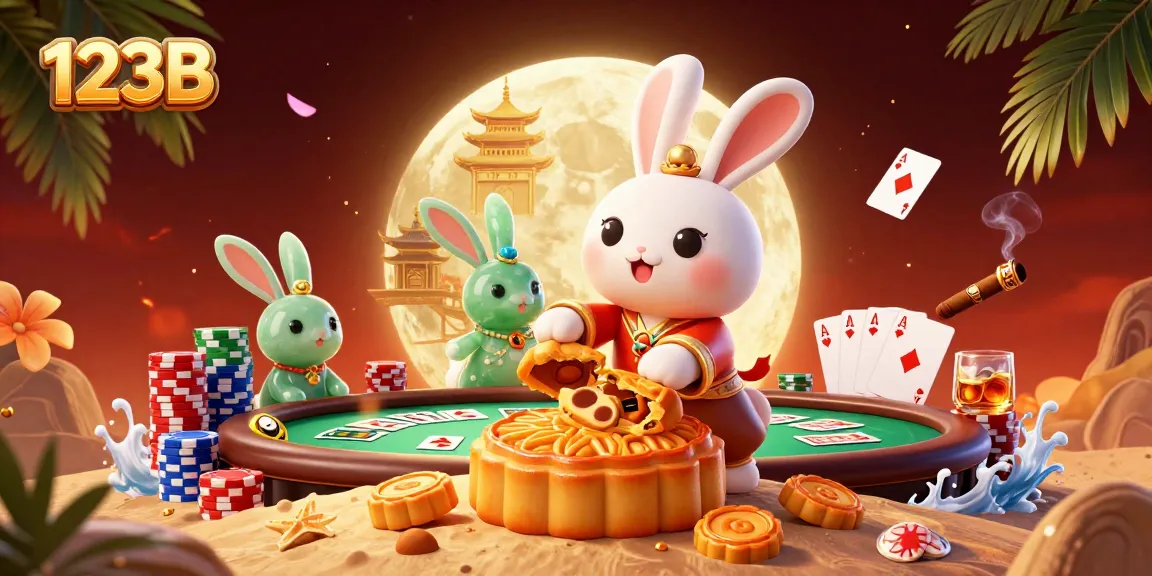 Engage with 123B's vibrant casino scene featuring a moon rabbit revealing hidden poker chips.
