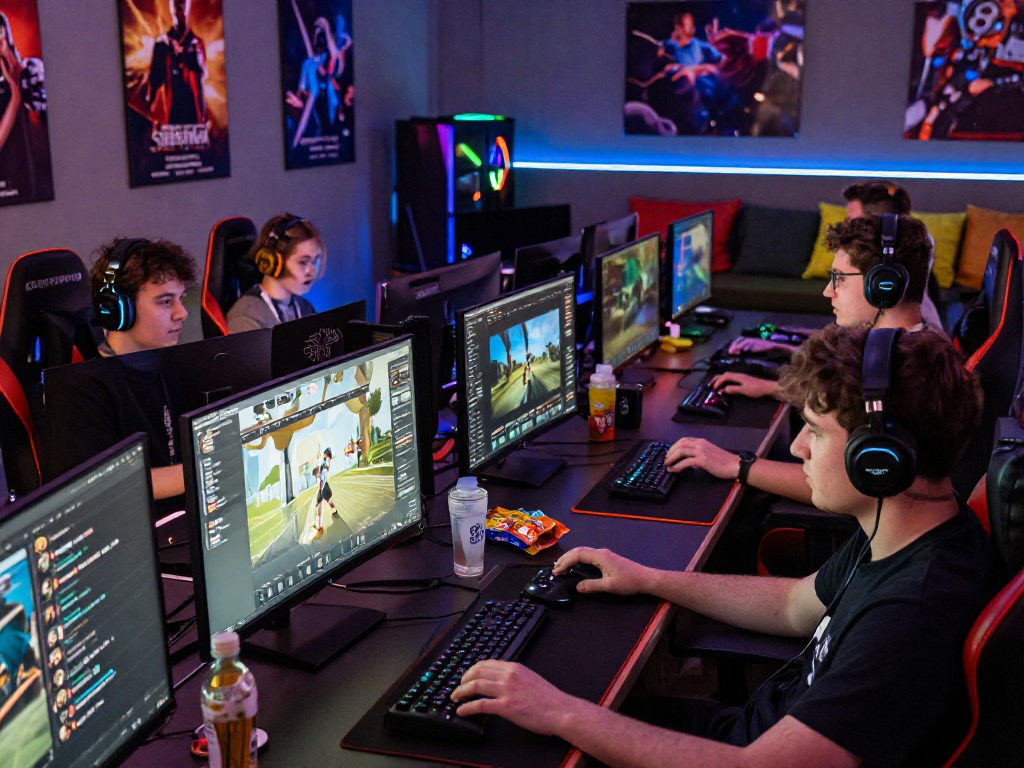 Players using the FairPlay app in an energized live streaming gaming session with high-tech setups.