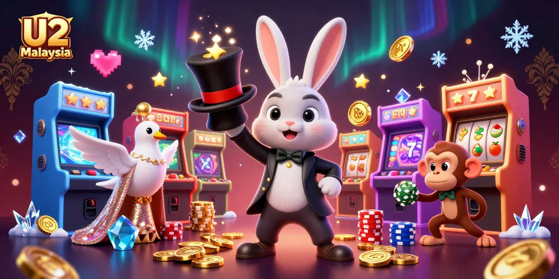 Play exciting slot games at U2 Malaysia with vibrant characters and dynamic casino elements.