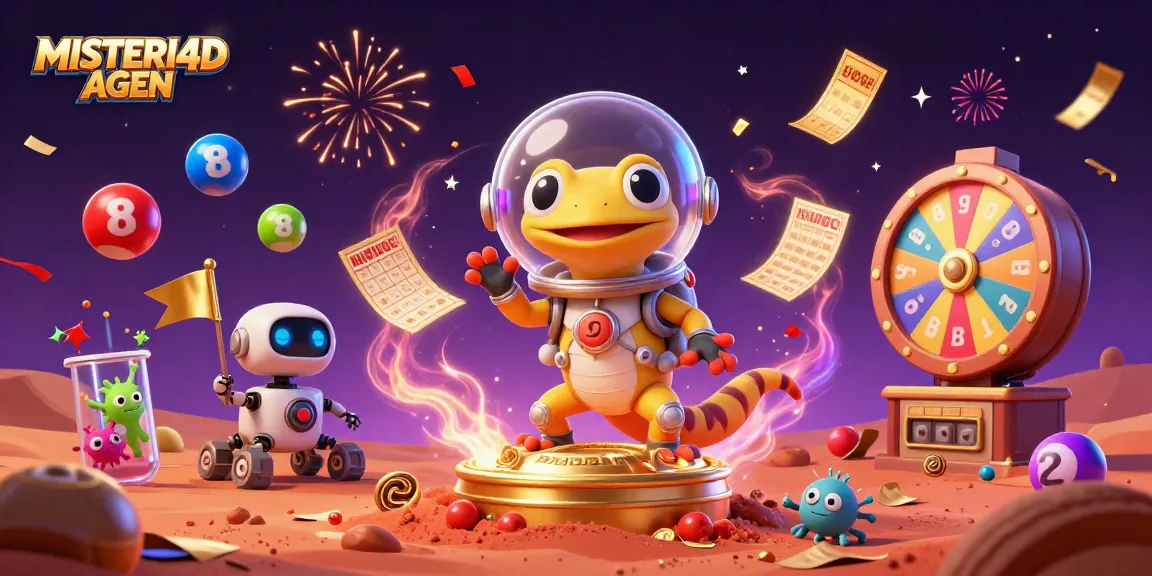 Engage with MISTERI4D AGEN as a cartoon Martian gecko explores a golden casino on Mars.
