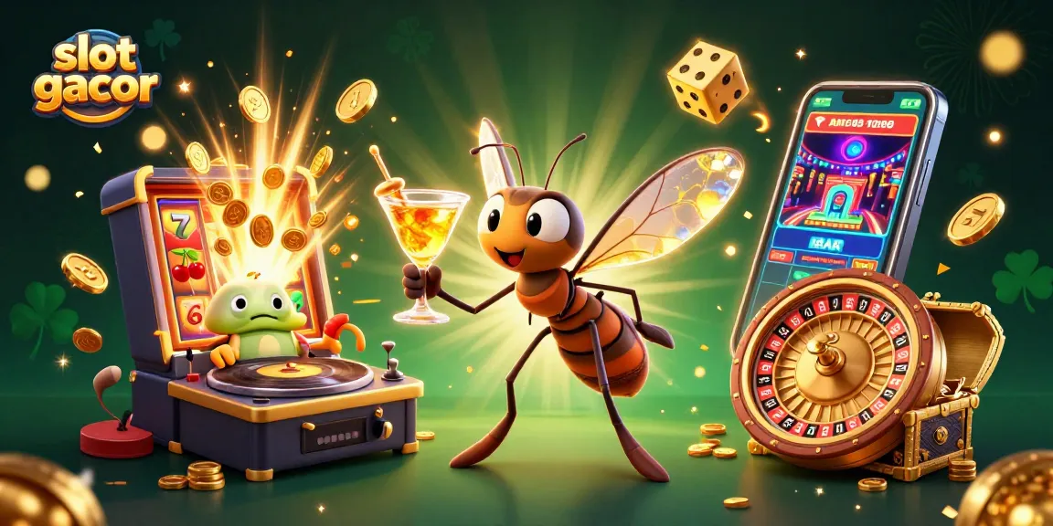 Slot gacor memperlihatkan kasino dengan simbol jackpot, karakter kartun, dan atmosfer penuh energi.