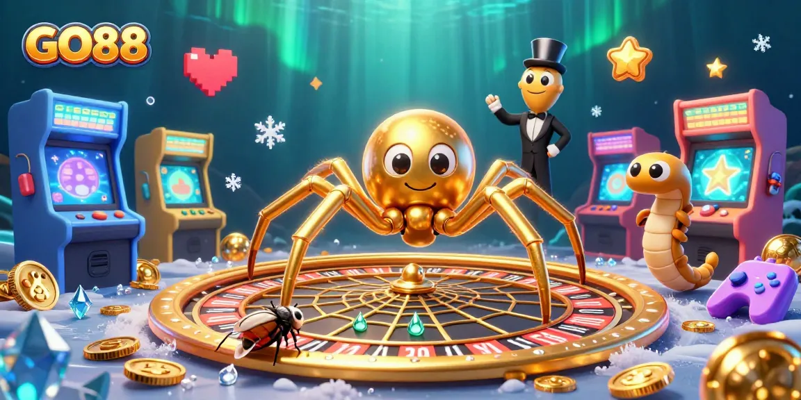 Experience the excitement of GO88 as a nervous fly bets at a roulette web spun by a golden spider, all in vivid 3D detail.