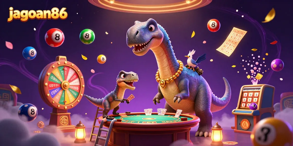 Experience thrilling gameplay with jagoan86 at a vibrant casino illustrated scene filled with dynamic elements.