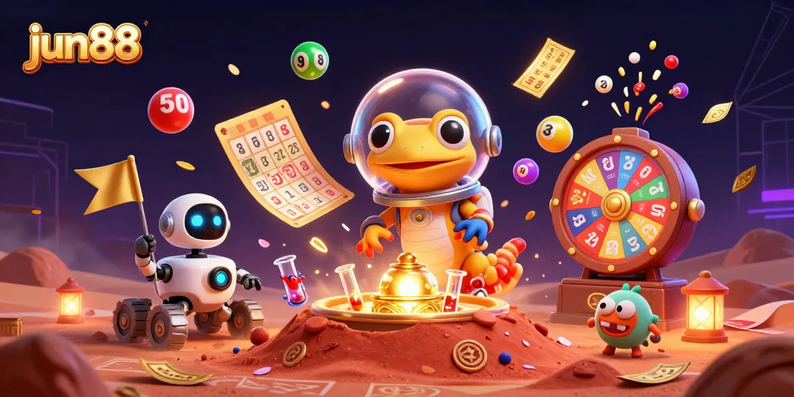 Experience thrilling gaming adventures at jun88 with a vibrant casino-inspired scene featuring dynamic lottery elements.