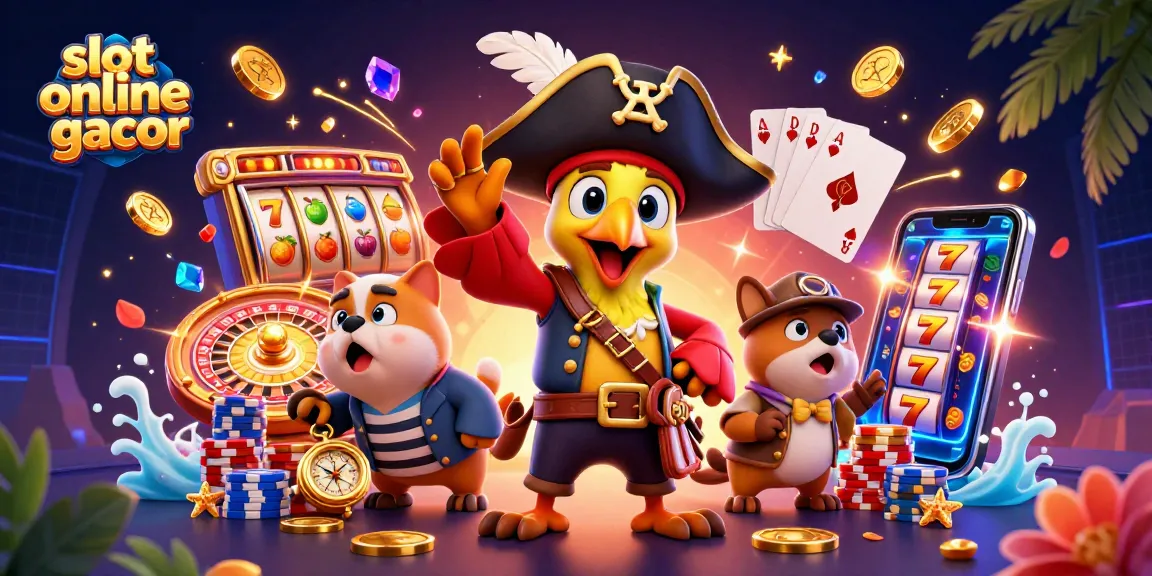 Raih kemenangan dengan slot online gacor dalam ilustrasi kasino yang penuh warna dan aksi.