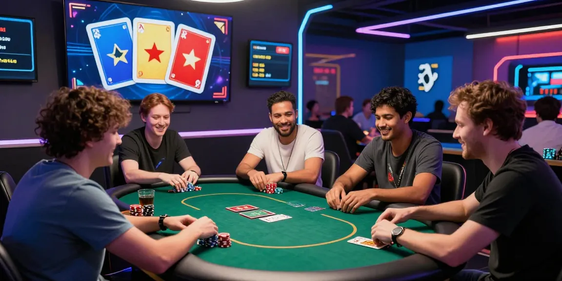 Pemain poker online terlibat dalam permainan seru di Dewapoker dengan suasana yang dinamis dan modern.