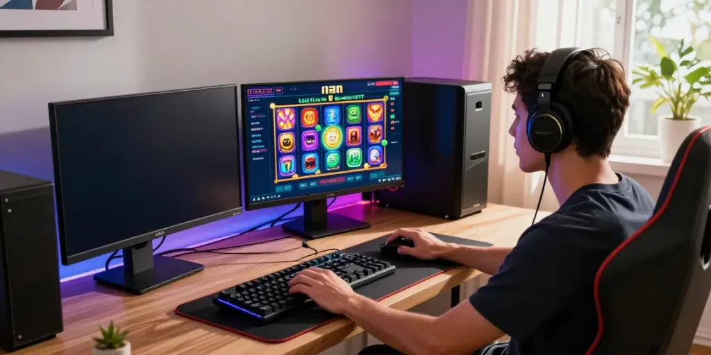 Player enjoying the luxury111 slot game in an immersive online gaming setup with colorful graphics.