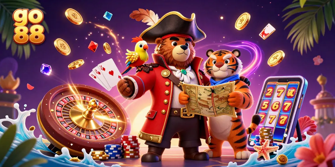 Experience thrilling moments at go 88 as the pirate captain bear and tiger explore exciting casino treasures.