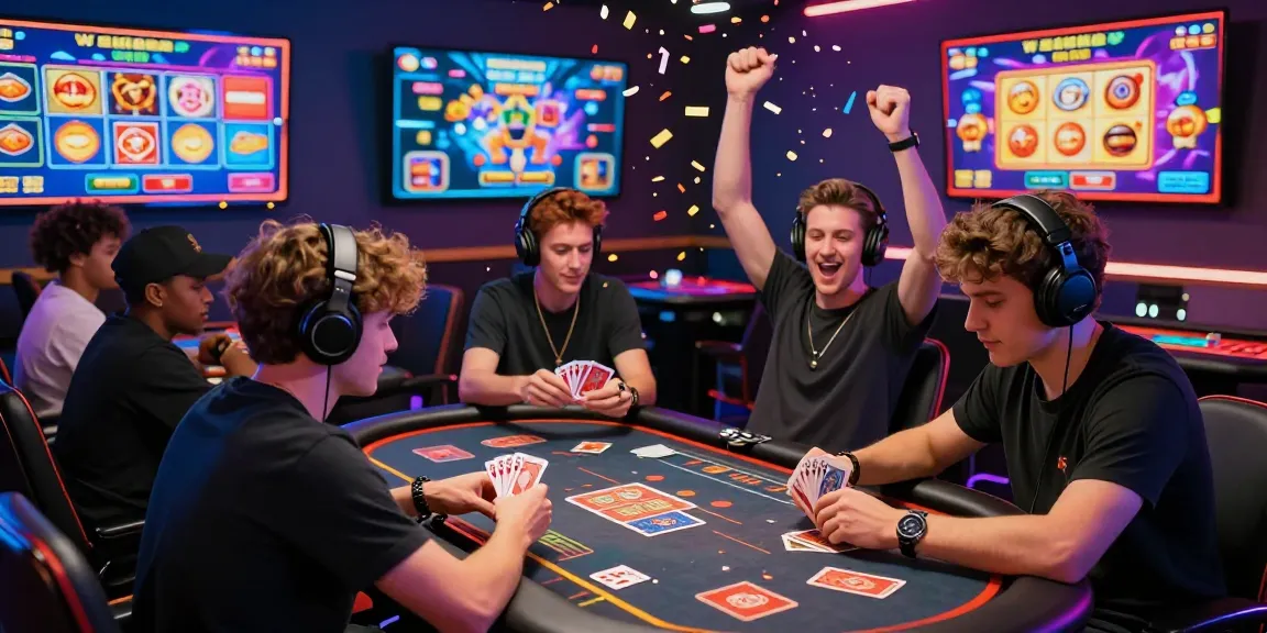 Action-packed scene of gamebaidoithuong players enjoying card games in a lively digital casino environment.