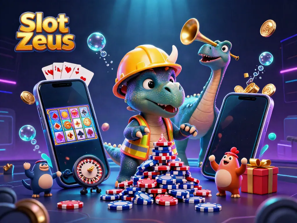Experience the excitement of Slot Zeus with dynamic 3D characters and vibrant casino elements.