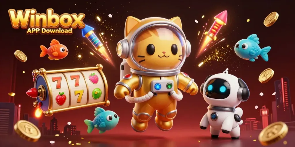 Engage in thrilling gameplay with Winbox APK Download featuring a vibrant scene of gaming elements and characters.