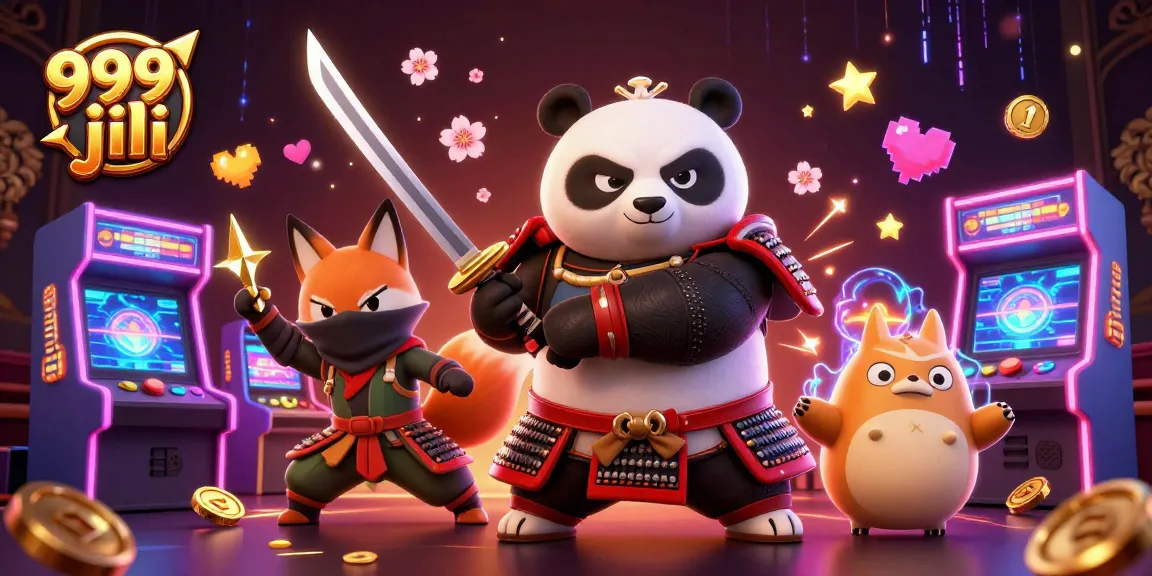 Experience excitement with 999 jili's dynamic gaming scene featuring samurai panda and ninja fox.