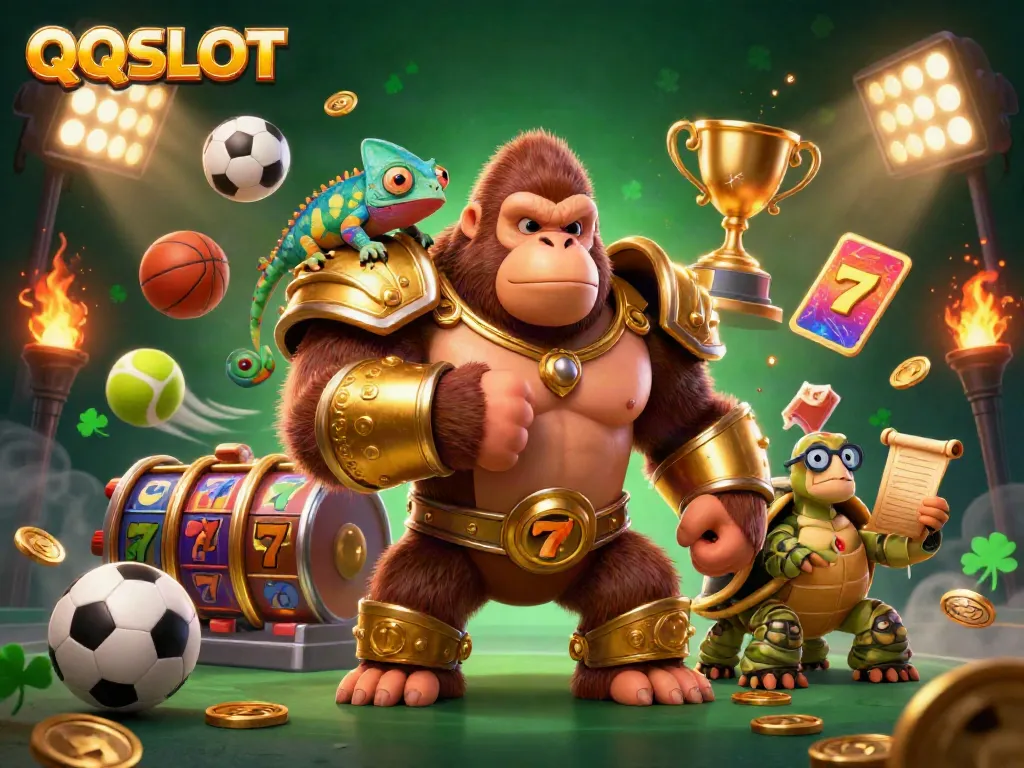 Engage with QQSLOT through a vibrant display of gambling characters and dynamic elements showcasing thrilling casino action