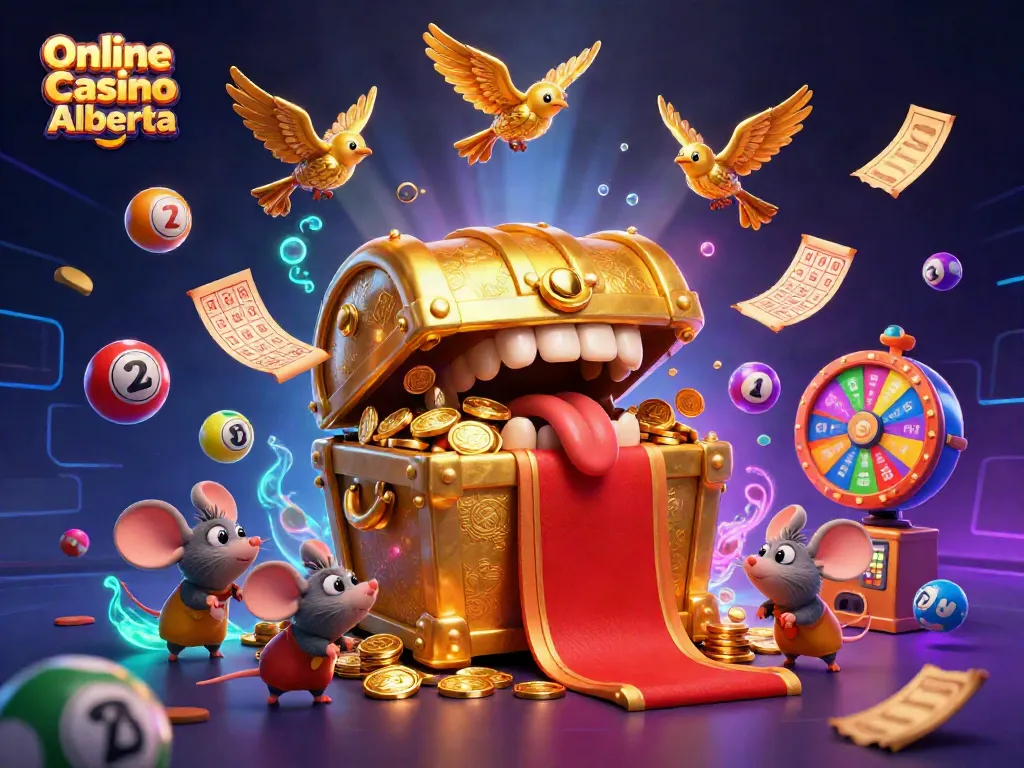 Experience thrilling online casino action with exciting games at Online Casino Alberta's vibrant illustration.