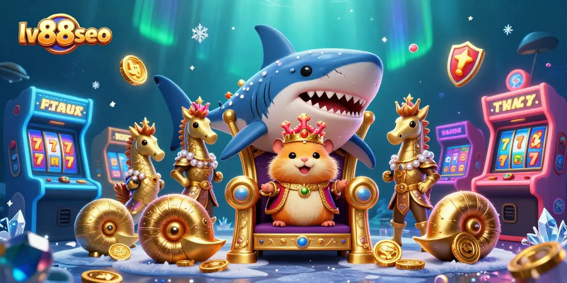 Win big at lv88seo with a fierce golden hamster king presiding over slot machine excitement.