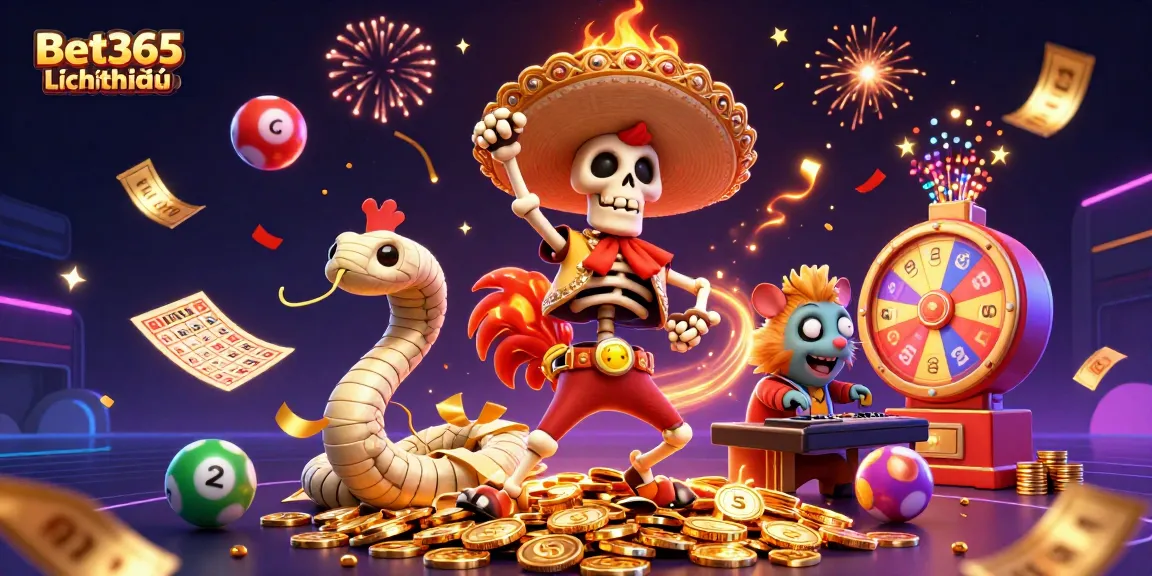 Engaging Bet365Lịchthiđấu scene with vibrant characters celebrating on golden coins, rich gambling elements.